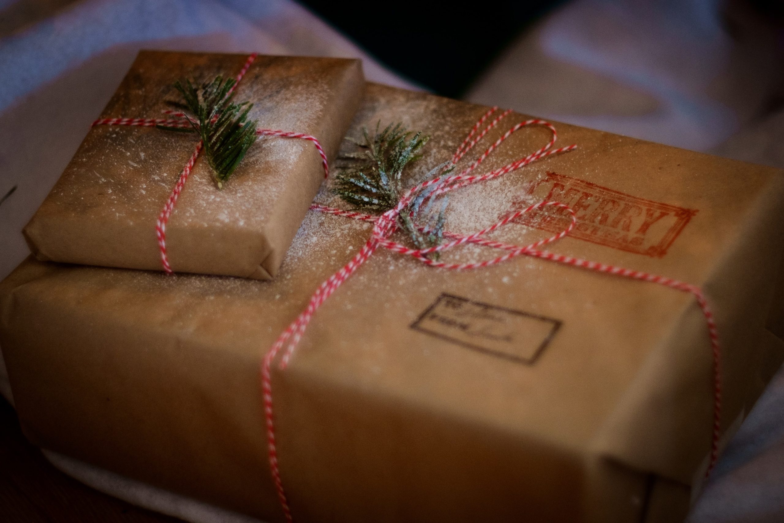Holiday gifts packaged for mailing