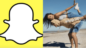 Snap logo next to people on a beach