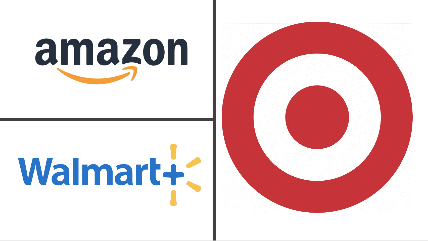 Amazon, Target, and Walmart logos